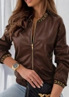 Kadın Uzun Kollu Ribanalı önden Fermuarlı Deri Ceket