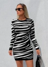 Kadın Uzun Kollu Siyah Beyaz Zebra Desen Triko Elbise