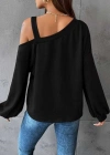Kadın Uzun Kollu Tek Omuz Askı Detay Salaş Viskon Iki Iplik Bluz