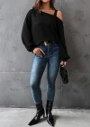 Kadın Uzun Kollu Tek Omuz Askı Detay Salaş Viskon Iki Iplik Bluz