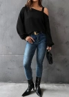 Kadın Uzun Kollu Tek Omuz Askı Detay Salaş Viskon Iki Iplik Bluz