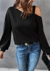 Kadın Uzun Kollu Tek Omuz Askı Detay Salaş Viskon Iki Iplik Bluz