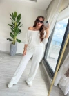 Kadın Uzun Kollu Tek Omuzdan Açık Dalgıç Bluz Ve Pantolon Ikili Takım