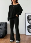 Kadın Uzun Kollu Tek Omuzdan Açık Iki Iplik Bluz Ve Pantolon Ikili Takım