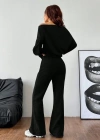Kadın Uzun Kollu Tek Omuzdan Açık Iki Iplik Bluz Ve Pantolon Ikili Takım
