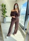 Kadın Uzun Kollu Tek Omuzdan Açık Modal Bluz Ve Pantolon Ikili Takım