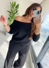 Kadın Uzun Kollu Tek Omuzdan Açık Modal Bluz Ve Pantolon Ikili Takım