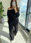 Kadın Uzun Kollu Tek Omuzdan Açık Modal Bluz Ve Pantolon Ikili Takım