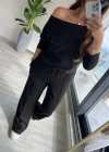 Kadın Uzun Kollu Tek Omuzdan Açık Modal Bluz Ve Pantolon Ikili Takım