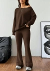 Kadın Uzun Kollu Tek Omuzdan ıkmiki Iplik Bluz Ve Pantolon Ikili Takım