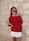 Kadın Uzun Kollu Tek Omuzu Açık Akrilik Bluz