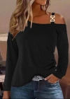 Kadın Uzun Kollu Tek Omuzu Açık Askılı Toka Ve Düğme Detaylı Yumuşak Bluz