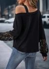 Kadın Uzun Kollu Tek Omuzu Açık Dantelli Viskon Iki Iplik Bluz
