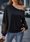 Kadın Uzun Kollu Tek Omuzu Açık Dantelli Viskon Iki Iplik Bluz