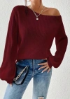Kadın Uzun Kollu Tek Omuzu Açık Detaylı Triko Bluz