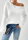 Kadın Uzun Kollu Tek Omuzu Açık Detaylı Triko Bluz