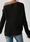 Kadın Uzun Kollu Tek Omuzu Açık Detaylı Triko Bluz