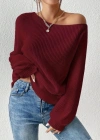 Kadın Uzun Kollu Tek Omuzu Açık Detaylı Triko Bluz