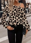 Kadın Uzun Kollu Tek Omuzu Açık Tokalı Leopar Desenli Modal Bluz