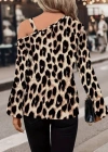 Kadın Uzun Kollu Tek Omuzu Açık Tokalı Leopar Desenli Modal Bluz