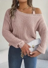 Kadın Uzun Kollu Tek Omuzu Açık Tokalı Triko Bluz