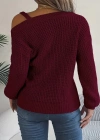 Kadın Uzun Kollu Tek Omuzu Açık Tokalı Triko Bluz