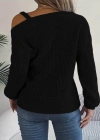 Kadın Uzun Kollu Tek Omuzu Açık Tokalı Triko Bluz