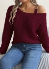 Kadın Uzun Kollu Tek Omuzu Açık Tokalı Triko Bluz