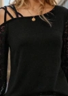 Kadın Uzun Kollu Tek Omuzu çapraz şerit Detaylı Viskon Iki Iplik Bluz