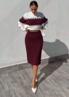 Kadın Uzun Kollu Triko Etekli Takım