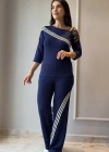 Kadın Uzun Kollu Truvakar Kol Tek Omuz çapraz şerit Detaylı Ribanalı Viskon Iki Iplik Bluz Ve Pantolon Ikili Takım