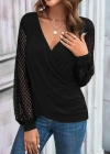 Kadın Uzun Kollu Tüllü Kruvaze Yaka çapraz Kesim Detaylı Viskon Bluz