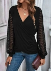 Kadın Uzun Kollu Tüllü Kruvaze Yaka çapraz Kesim Detaylı Viskon Bluz