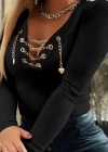 Kadın Uzun Kollu V çapraz Zincir Detaylı Kaşkorse Bluz