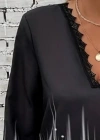 Kadın Uzun Kollu V Dantel Yaka Desenli Modal Bluz