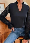 Kadın Uzun Kollu V Fırfır Yakalı Arkası çapraz Detaylı Ithal Krep Bluz