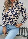 Kadın Uzun Kollu V Hakim Yaka Desenli Dalgıç Bluz