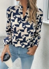 Kadın Uzun Kollu V Hakim Yaka Desenli Dalgıç Bluz