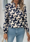 Kadın Uzun Kollu V Hakim Yaka Desenli Dalgıç Bluz