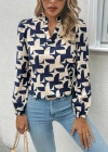 Kadın Uzun Kollu V Hakim Yaka Desenli Dalgıç Bluz