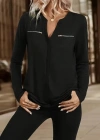 Kadın Uzun Kollu V Hakim Yaka Fermuar Detaylı Viskon Bluz