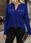 Kadın Uzun Kollu V Hakim Yaka Fermuar Detaylı Viskon Bluz