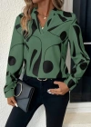 Kadın Uzun Kollu V Hakim Yakalı Desenli Dalgıç Bluz