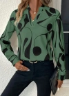 Kadın Uzun Kollu V Hakim Yakalı Desenli Dalgıç Bluz