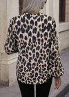 Kadın Uzun Kollu V Hakim Yakalı Leopar Desenli Süprem Bluz