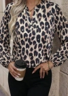 Kadın Uzun Kollu V Hakim Yakalı Leopar Desenli Süprem Bluz