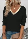 Kadın Uzun Kollu V Parlak Yaka Detaylı Viskon Bluz