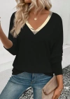 Kadın Uzun Kollu V Parlak Yaka Detaylı Viskon Bluz