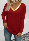 Kadın Uzun Kollu V Parlak Yaka Detaylı Viskon Bluz