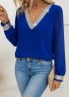 Kadın Uzun Kollu V Pulpayet Yakalı Ithal Krep Bluz